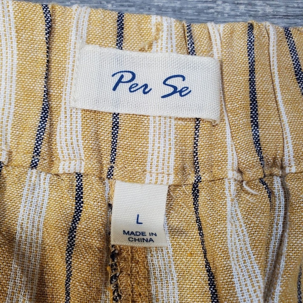 Per Se Linen Blend Striped Pants Womens L Yellow White Drawstring Casual Resort - Picture 3 of 13